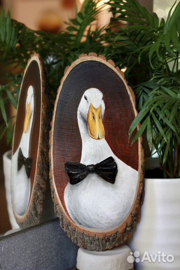 Картина на спиле березы Утя и Кот