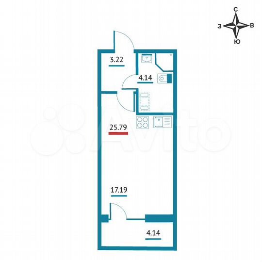 Квартира-студия, 25,8 м², 4/22 эт.