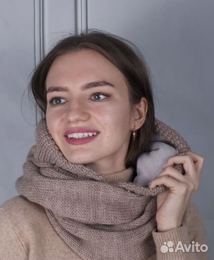 Капор женский зимний вязаный на флисе капюшон 54-6