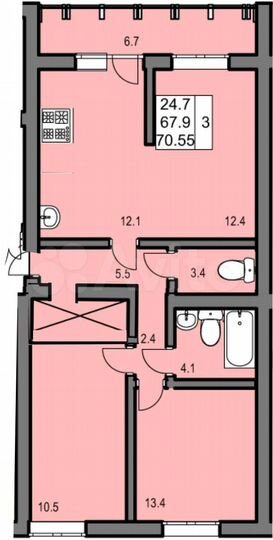3-к. квартира, 70,6 м², 2/9 эт.