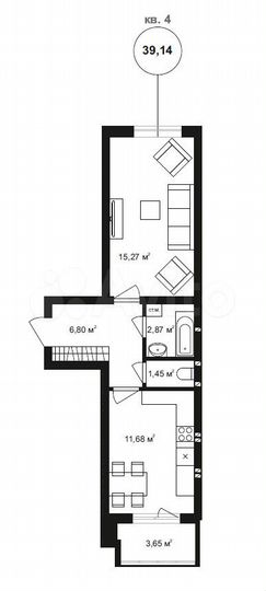 1-к. квартира, 41,6 м², 1/4 эт.