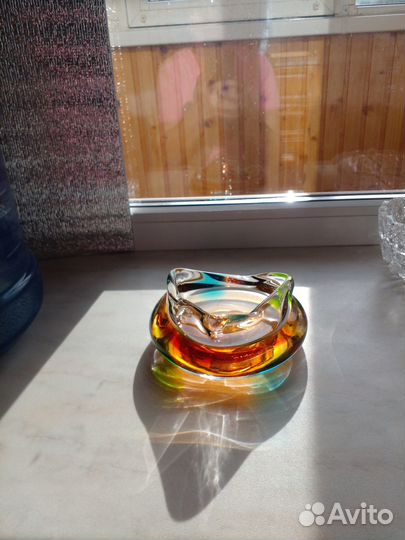 Пепельница чешское цветное стекло Bohemia.Винтаж