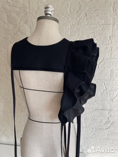 Манишка с воланами / Съемный воротник (чёрный лён)