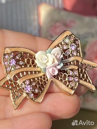 Винтаж Брошь ажурный бант