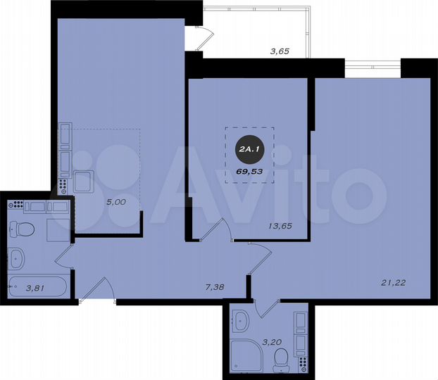 2-к. квартира, 69,5 м², 18/22 эт.