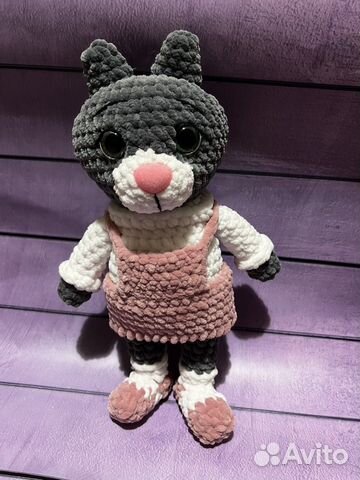 Вязаные игрушки ручной работы кот-заяц