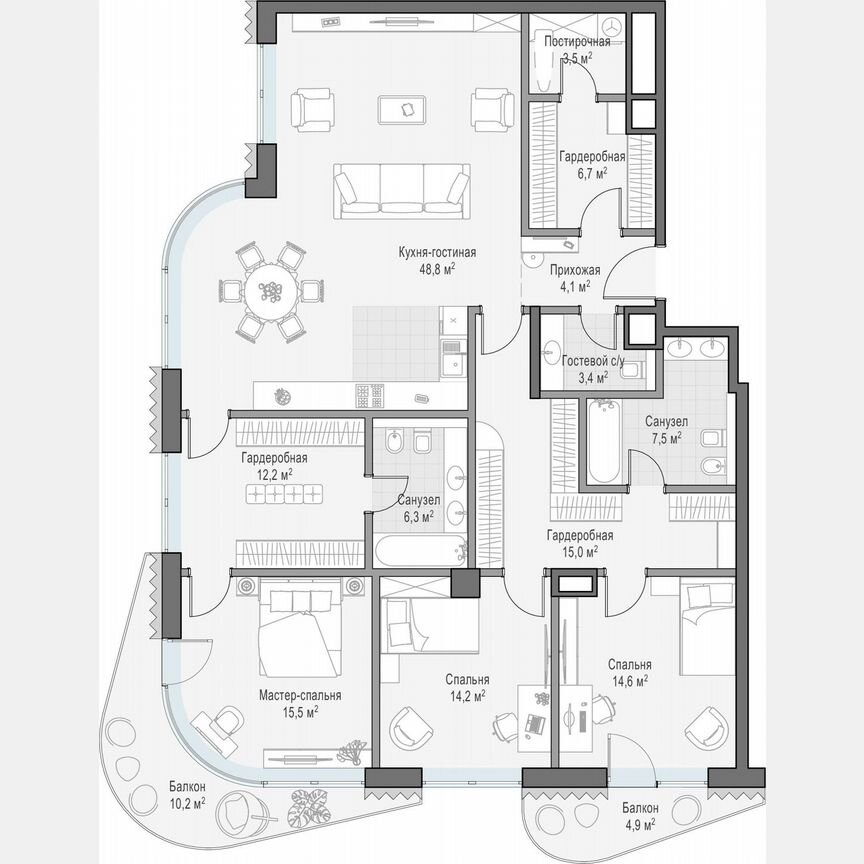3-к. квартира, 166,9 м², 11/14 эт.