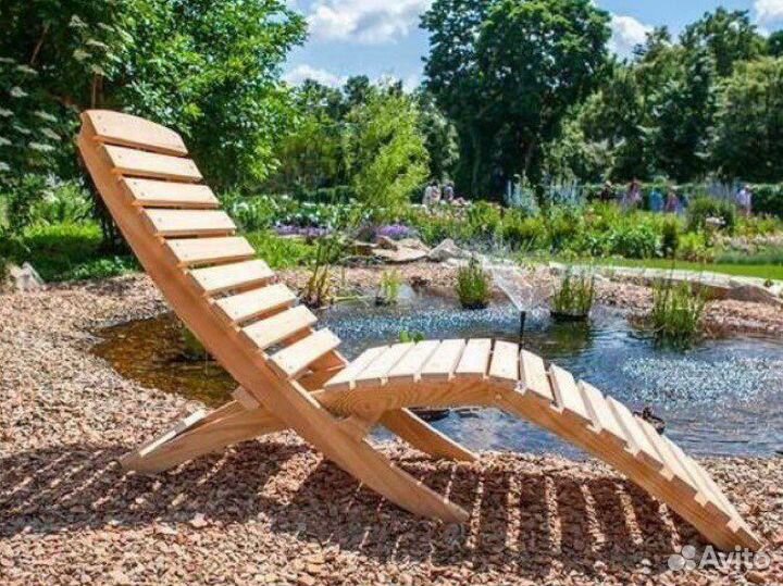 Складной шезлонг лежак деревянный