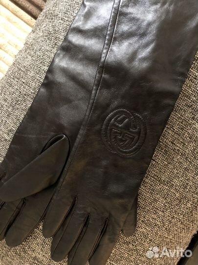 Перчатки длинные кожанные Гуччи
