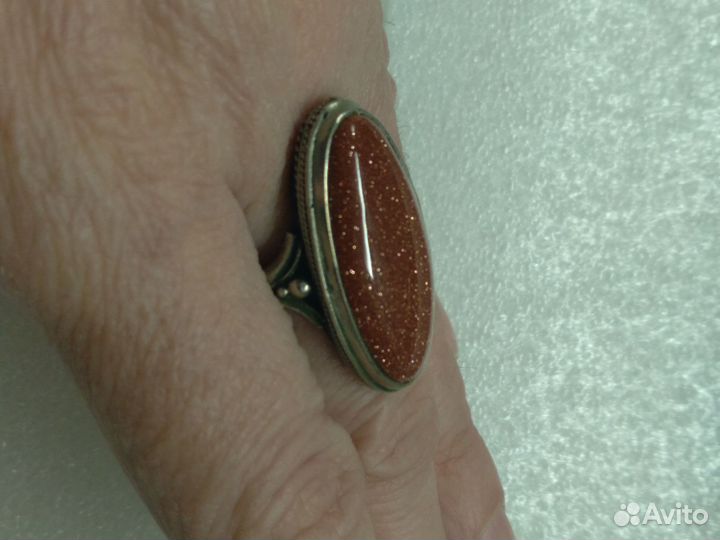 Брошь + кольцо + серьги авантюрин золотистый