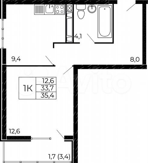 1-к. квартира, 35,4 м², 3/18 эт.