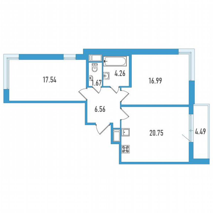 2-к. квартира, 70 м², 5/13 эт.