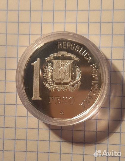 1 песо 1989 год. Доминиканская ремпублика, серебро