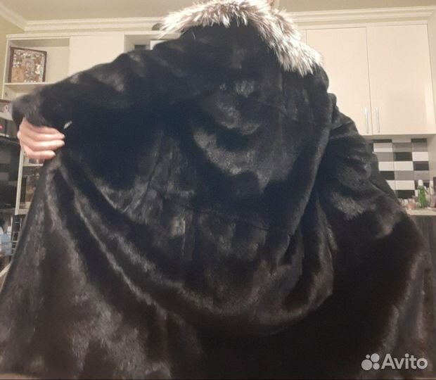 Шуба норковая чёрная 46-48 с чернобуркой