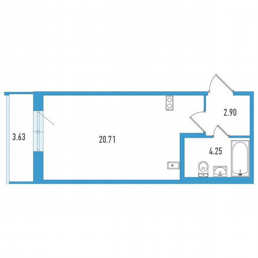 Квартира-студия, 28 м², 2/13 эт.