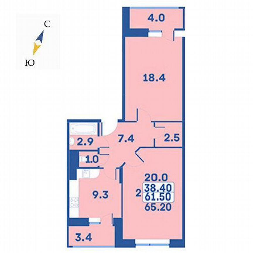 2-к. квартира, 65,2 м², 5/7 эт.