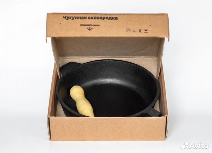 Чугунная сковорода 28х6 см дер.съем.ручка