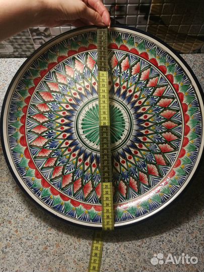 Ляган красно-синий 38 см. плоский