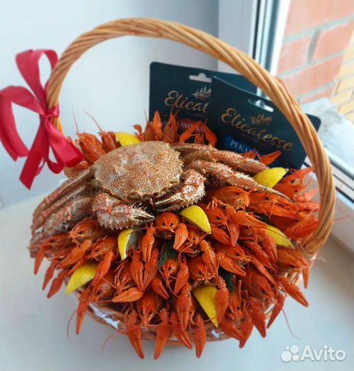 Съедобные букеты, корзины с морепродуктами