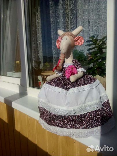 Текстильная коза, грелка на чайник, Тильда