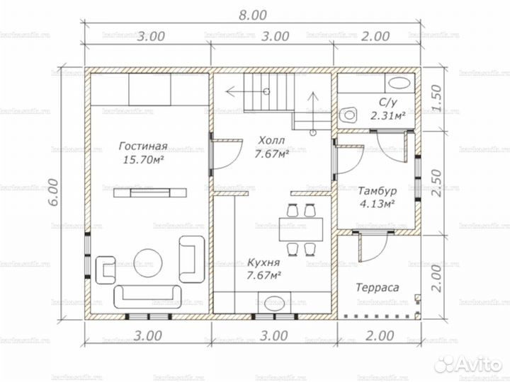 Каркасный дом 8х6 под ключ, 86м2, кд36