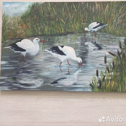 Картина «Аисты на озере»