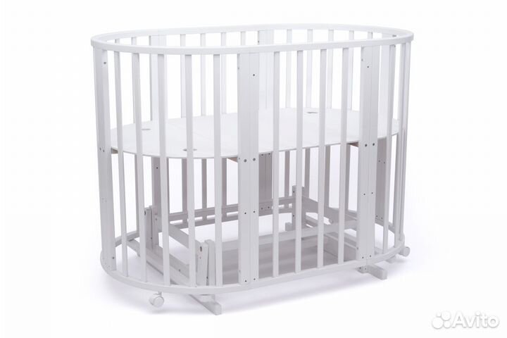 Овальная/Круглая Кроватка+Маятник 8в1 125*65 Белая