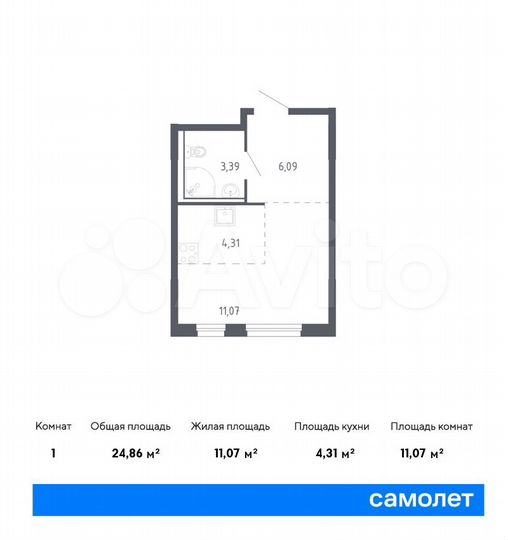 Квартира-студия, 24,9 м², 12/17 эт.