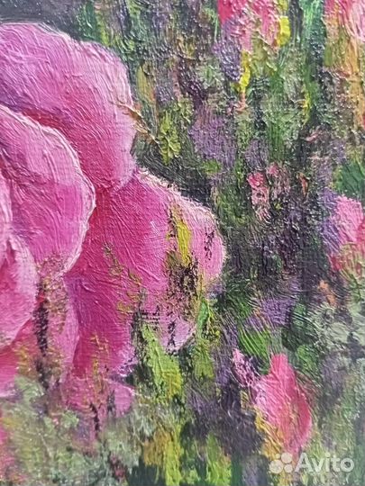 Картина маслом Роза. Холст на картоне 10x15