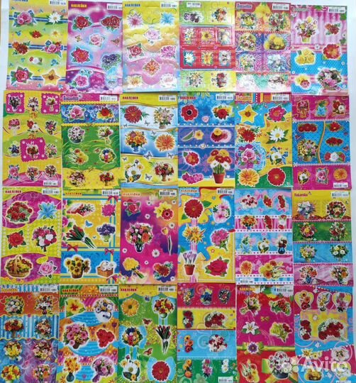 Наклейки и закладки цветы, фрукты, бабочки