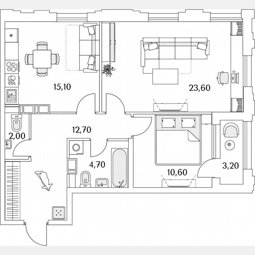 2-к. квартира, 70,3 м², 3/13 эт.