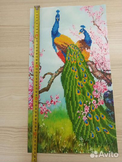 Павлин алмазная мозайка на холсте 45см на 24,8 см