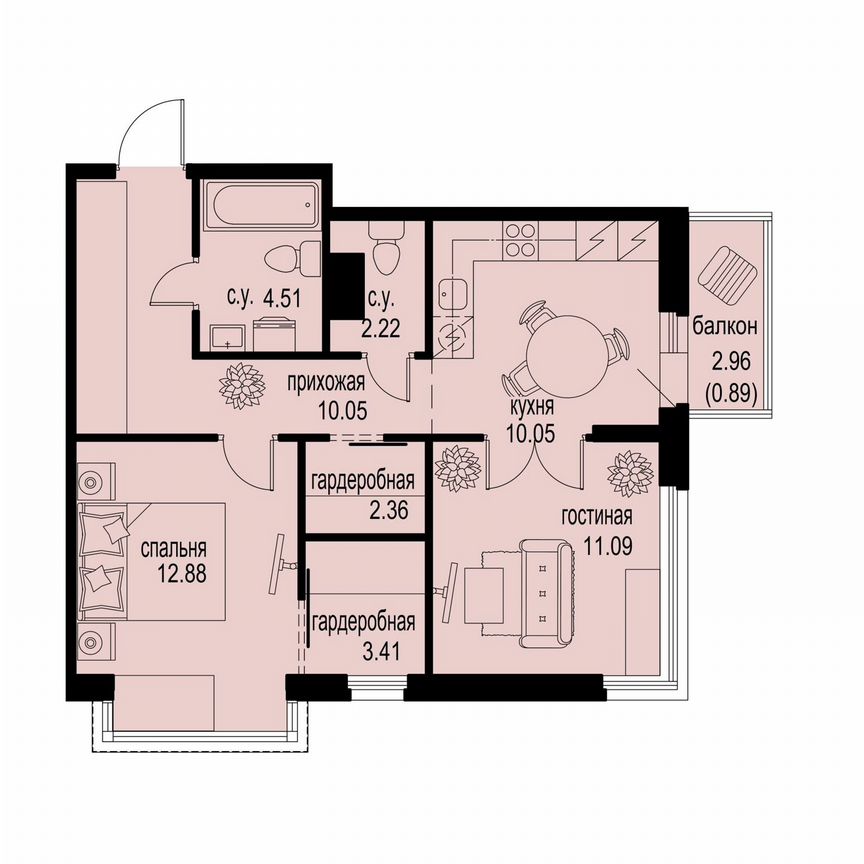 2-к. квартира, 57,5 м², 8/12 эт.
