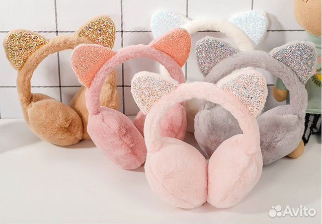 Новые меховые наушники, ушки кошки сверху