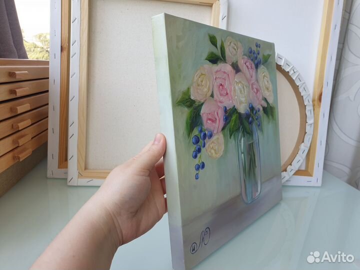 Картина Букет Роз 30х30см холст масло цветы