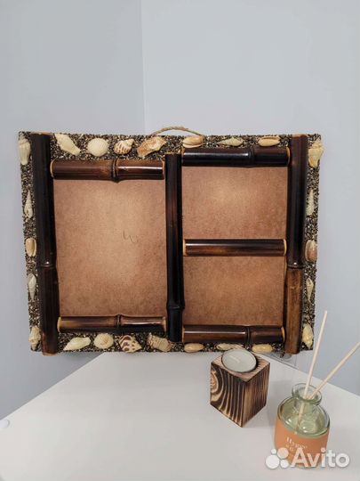 Фоторамка на три фото с ракушками