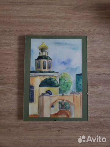 Картина акварелью церковь город Владимир А3