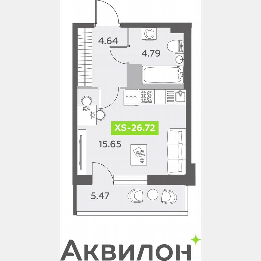 Квартира-студия, 26,7 м², 12/12 эт.