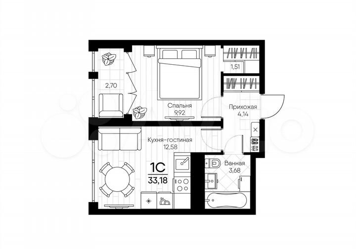 1-к. квартира, 33,2 м², 7/18 эт.