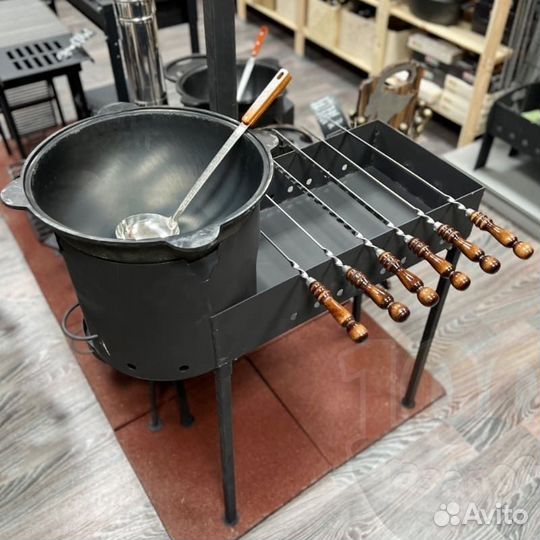 Мангал 3 мм с очагом, казан 10 л, шампура 10 штук
