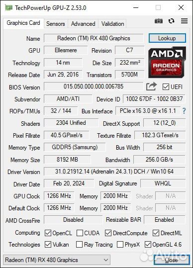 MSI Radeon RX480 8Gb