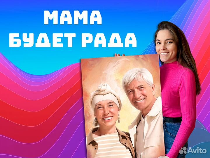 Портрет по фото на холсте на юбилей