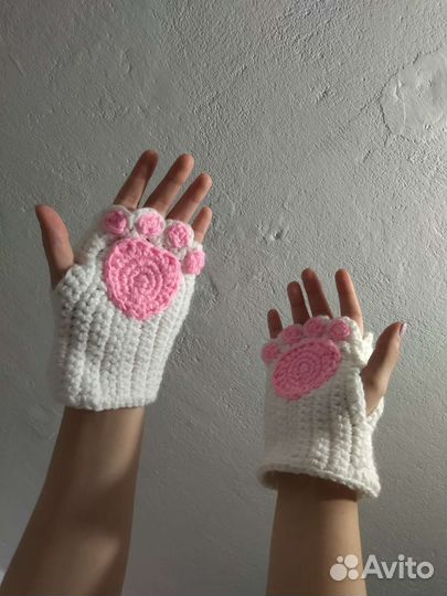 Перчатки митенки с кошачьими лапах