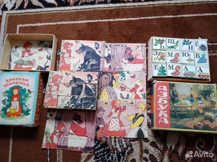 Деревянные детские кубики СССР и игра Фрукты