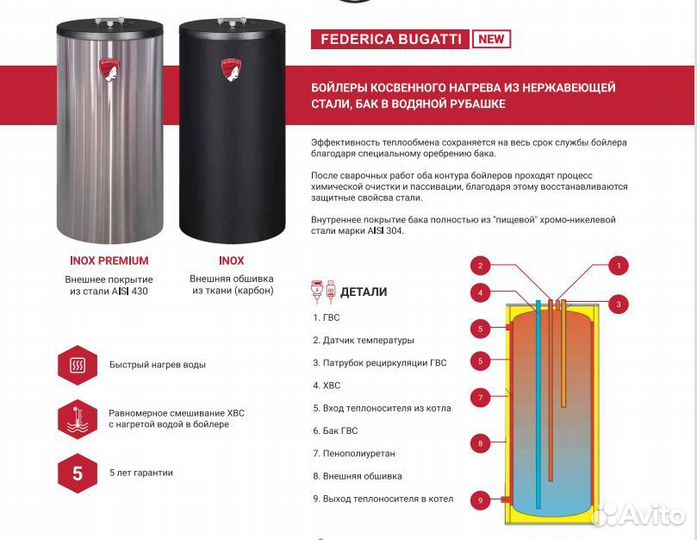 Бойлер косвенного нагрева Federica Bugatti inox