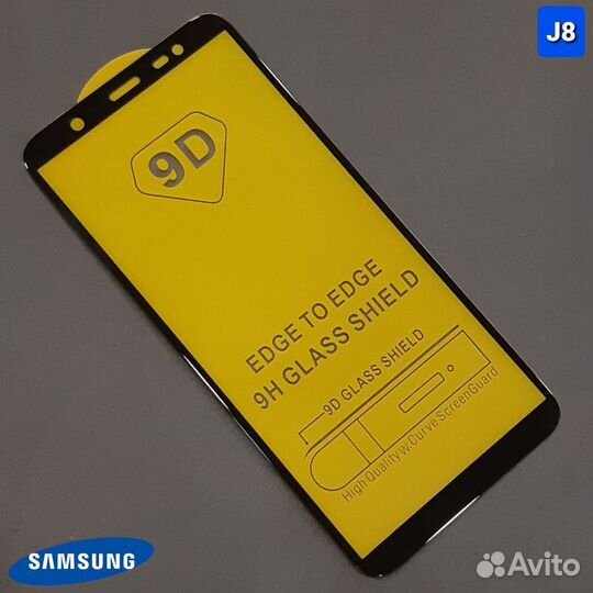 Защитное стекло на samsung J8 чёрное