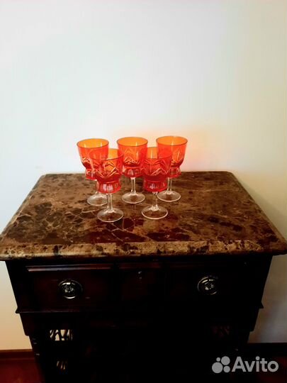 Фужеры хрустальные СССР бокалы красные цветные