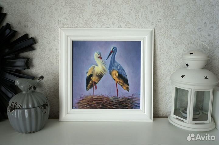 Картина маслом Аисты в гнезде. Под заказ