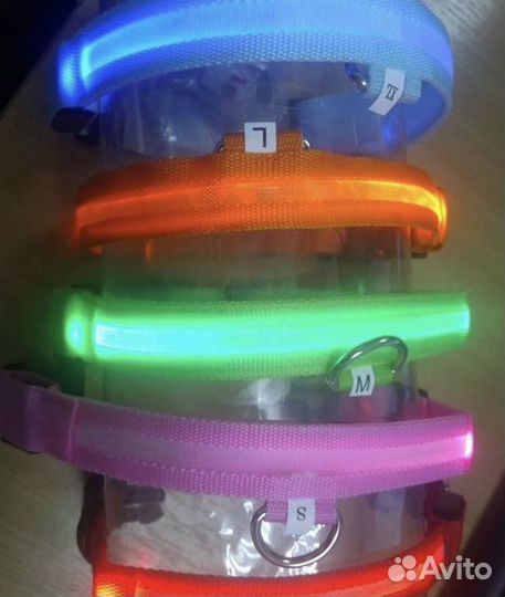 Ошейник для собак кошек светящиеся размер XS S M L