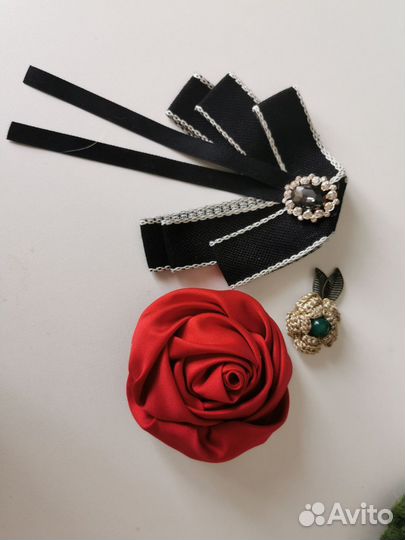 Брошь заколка красная роза Кармен цветок